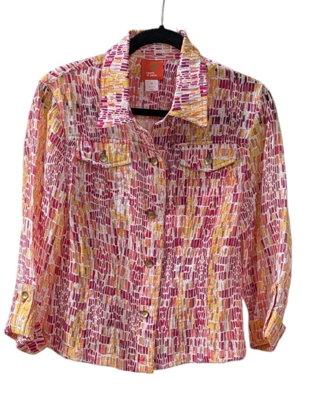 Hearts Of Palm, Pink And Yellow Shades Lightweight Sheer Jacket. Sz 10
